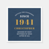 80誕生日1941青い金ゴールドのためパーソナライズされた スタンダードカクテルナプキン (正面)