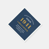 80誕生日1941青い金ゴールドのためパーソナライズされた スタンダードカクテルナプキン (角)