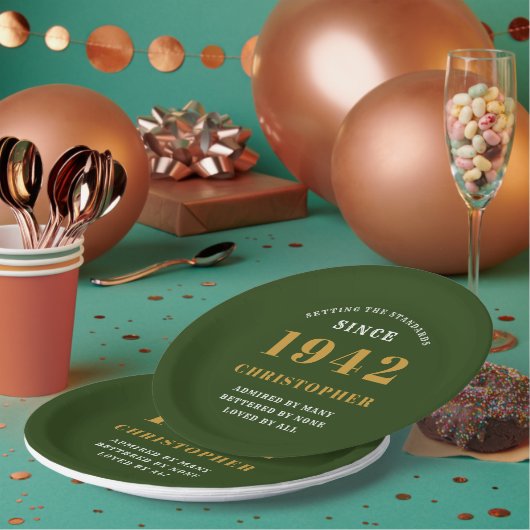 80誕生日1942グリーン金ゴールドラブパーソナライズされた ペーパープレート (複数)