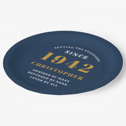 80誕生日1942青金ゴールドラブパーソナライズされた ペーパープレート (アングル)