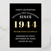 80誕生日1944ブラック金ゴールドパーソナライズされたのために 箔招待状 (正面)