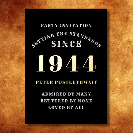 80誕生日1944ブラック金ゴールドパーソナライズされたのために 箔招待状