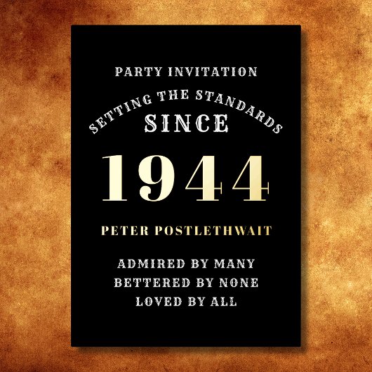 80誕生日1944ブラック金ゴールドパーソナライズされたのために 箔招待状