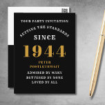 80誕生日1944黒金ゴールド招待状 ポストカード<br><div class="desc">黒エレガントと金ゴールド80番目の誕生日招待状 – 独自のデザインを作パーソナライズされた成する。注目すべきステージの設定は、完璧なお祝いから始まる。私たちの黒エレガントと金ゴールドの80歳の誕生日の招待は、このマイルストーンイベントのための完璧な選択である。洗練されたtouchのためにブラックで飾られ、豪華なtouchのために金ゴールドで飾られ、この招待はすべての受信者を特別感じに作る。「自分で作成」を選択することで、あなたは招待にあなたのtouchを入力することができユニーク、あなたの人格が輝くことを保証する。プレミアム品質のカードで作られた招待状は、耐久性と美しいプレゼンテーションの両方を約束する。80歳の誕生日を、完璧な招待から始まる忘れられないイベントにする。・ブラックスタイリッシュと金ゴールドのデザインは80誕生祝いで最高の声明を作成・完全なデザインパーソナライズされたは「自分で作成」機能を持つ個人touchを追加できる・耐久性とプロフェッショナルの外観を保証する最高級の品質のカードから作られる・特別なイベントに忘れられない第一印象と興奮を作るのに最適</div>