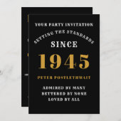 80誕生日1945ブラック金ゴールドパーソナライズされたのために 招待状 (正面/裏面)