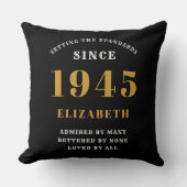 80誕生日1945ブラック金ゴールドレディパーソナライズされたズ クッション (正面)