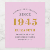 80誕生日1945生まれ名を追加Pink Gray ワインラベル (シングルラベル)