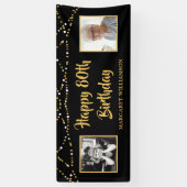 80誕生日2フォトブラック金ゴールドライト 横断幕 (縦)