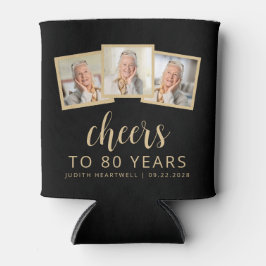 80誕生日3フォトブラック金ゴールドスクリプト応援 缶クーラー