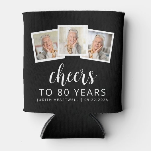 80誕生日3フォト白黒スクリプト応援 缶クーラー (正面)