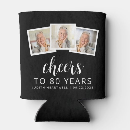 80誕生日3フォト白黒スクリプト応援 缶クーラー (裏面)