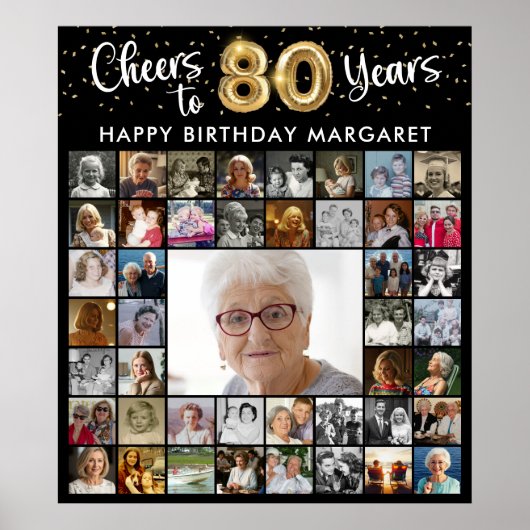 80誕生日45フォトコラージュ応援~80年 ポスター (正面)