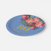 80誕生日80スブルーバラ エレガント ペーパープレート (アングル)