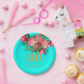 80誕生日80ブルーブルー金ゴールドバラ エレガント ペーパープレート (パーティー)