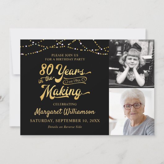 80誕生日80年の黒番金ゴールド 招待状 (正面)