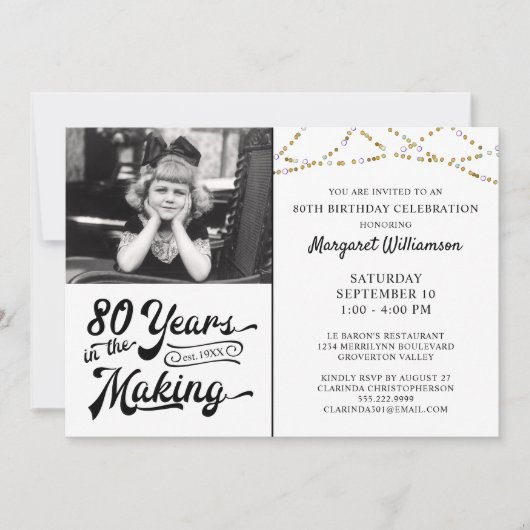 80誕生日80年の黒番金ゴールド 招待状 (正面)
