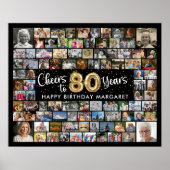 80誕生日92枚の写真黒金ゴールド応援To Year ポスター (正面)