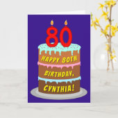 80誕生日:おもしろいケーキとキャンドル+名前をカスタムする カード (黄色い花)