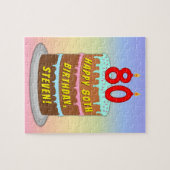 80誕生日:おもしろいケーキとキャンドル+名前をカスタムする ジグソーパズル (横)