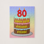 80誕生日:おもしろいケーキとキャンドル+名前をカスタムする ジグソーパズル (縦)