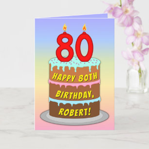 80誕生日—おもしろいケーキ&ろうそく、名前をカスタムする付き カード