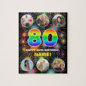 80誕生日:おもしろいレインボー#,名前をカスタムする+写真 ジグソーパズル (縦)