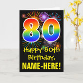 80誕生日:おもしろい花火パターン+虹80 カード (黄色い花)