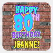 80誕生日-おもしろい、アーバングラフィティインスパイアルック スクエアシール (正面)