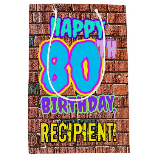 80誕生日:おもしろい、アーバングラフィティインスパイアルック ミディアムペーパーバッグ (正面)