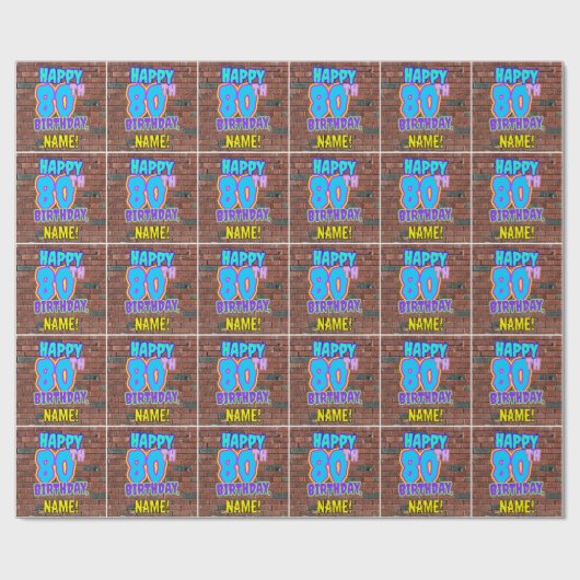 80誕生日:おもしろい、アーバングラフィティインスパイアルック ラッピングペーパー (フラット)