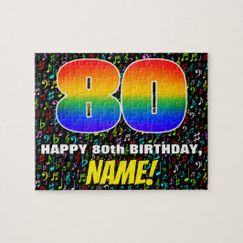 80誕生日:おもしろい、カラフル音楽シンボル、「80」 ジグソーパズル