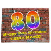 80誕生日:おもしろい、グラフィティインスパイアレインボーー# 80 ラージペーパーバッグ (正面)