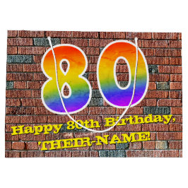 80誕生日:おもしろい、グラフィティインスパイアレインボーー# 80 ラージペーパーバッグ