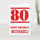 80誕生日:おもしろい、赤ゴムスタンプルックインスパイアス カード (正面)