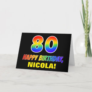 80誕生日:はっきりした,おもしろい,シンプル虹, 80 カード