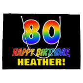 80誕生日:はっきりした,おもしろい,シンプル虹， 80 ラージペーパーバッグ (裏面)