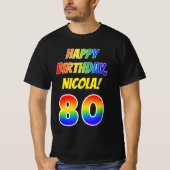 80誕生日— はっきりした、おもしろい、Rainbow 80、名前をカスタムする Tシャツ (正面)
