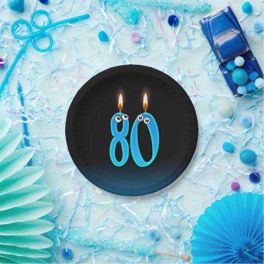 80誕生日（ろうそく火の付いた） ペーパープレート (パーティー)
