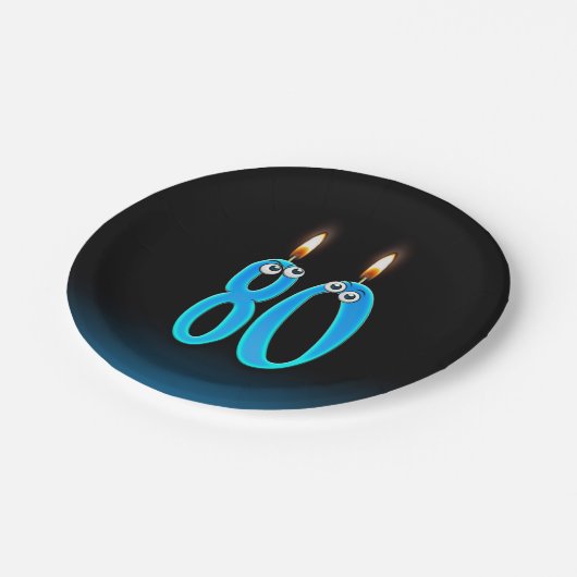 80誕生日（ろうそく火の付いた） ペーパープレート (アングル)