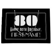 80誕生日～アールデコインスパイア見る"80" +名前 ラージペーパーバッグ (正面)