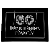 80誕生日— アールデコ刺激を受けたルク「80」と名前 ラージペーパーバッグ (正面)