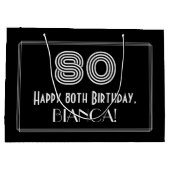 80誕生日— アールデコ刺激を受けたルク「80」と名前 ラージペーパーバッグ (裏面)