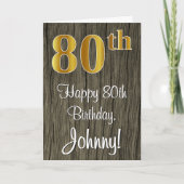 80誕生日:エレガントフェイク金ゴールドルック#,フェイク Wood カード (正面)