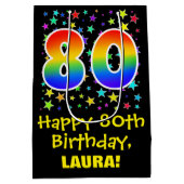 80誕生日:カラフルスターズパターン&レインボー80 ミディアムペーパーバッグ (裏面)