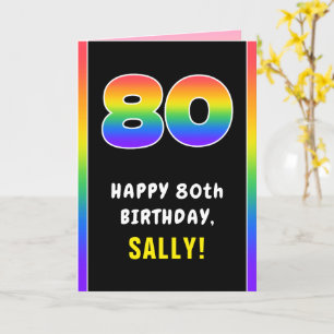 80誕生日:カラフルレインボー# 80、名前をカスタムする カード