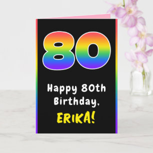 80誕生日:カラフルレインボー# 80、名前をカスタムする カード