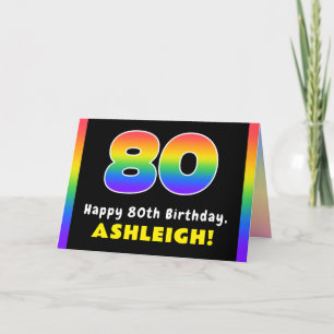 80誕生日:カラフルレインボー# 80、名前をカスタムする カード