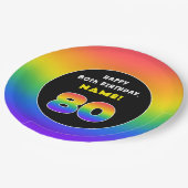 80誕生日:カラフルレインボー# 80、名前をカスタムする ペーパープレート (アングル)