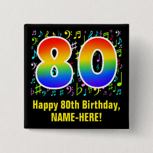 80誕生日:カラフルMusic Symbols, Rainbow 80 缶バッジ