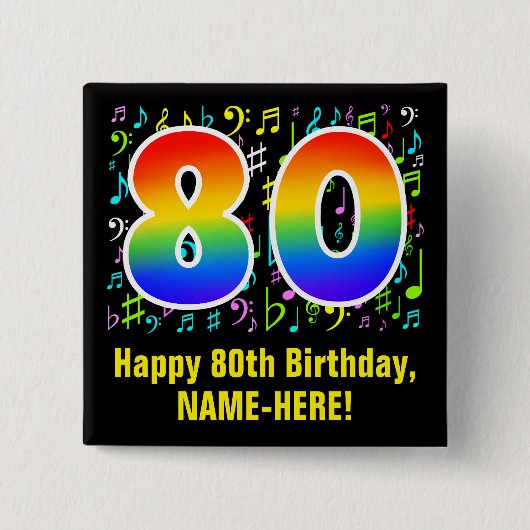 80誕生日:カラフルMusic Symbols, Rainbow 80 缶バッジ (正面)